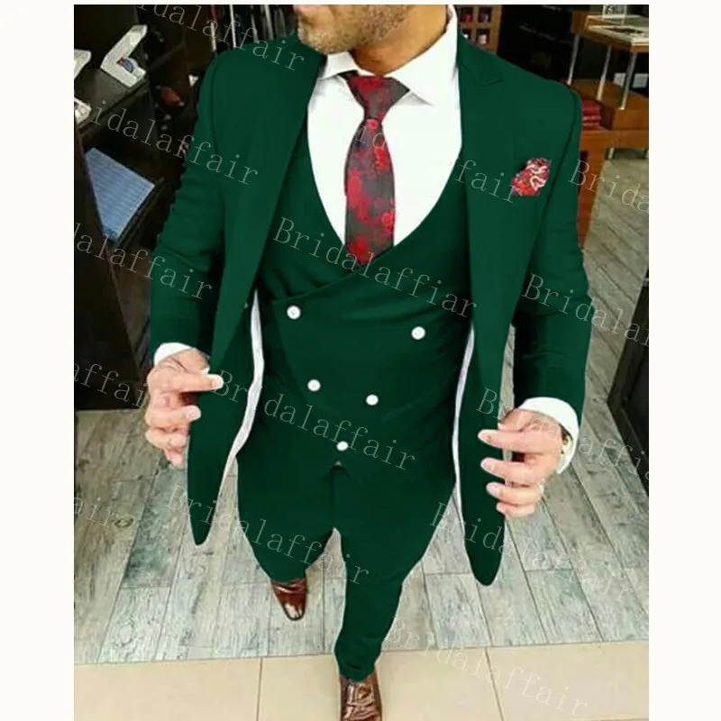 Bridalaffair Latest Coat Pant Designs Dark Green Men Suit Prom Tuxedo Slim Fit 3 Piece Groom Wedding Suits For Men Custom Made