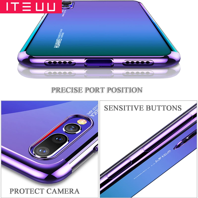ITEUU ТПУ прозрачный гальванический чехол для телефона huawei P20 PRO Чехлы мягкая