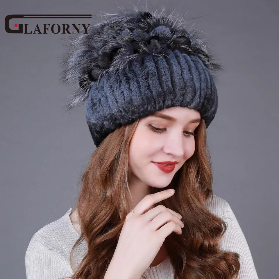 Glaforny оригинальные шапки из меха кролика рекс с серебристым лисьим мехом топы