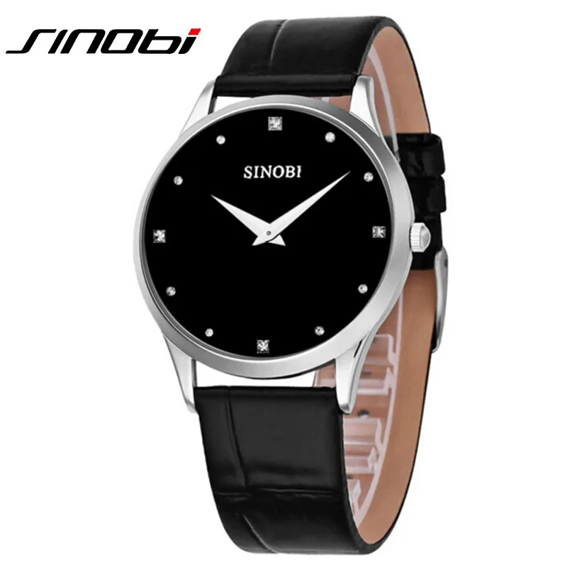 

SINOBI Mens Watches Top Brand Luxury Waterproof Quartz Watch Leather Strap Super Slim Mens Watches Male Clock relogio masculino