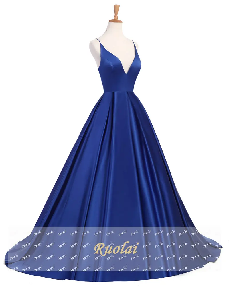 Королевское синее сексуальное платье для выпускного вечера длинное атласное вечернее длинное вечернее платье с бретельками вечернее платье с открытой спиной Robe De Soiree