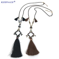 new personalized handmade jewelry long fringe tassel pendents necklace unique vintage ethnic black chain long necklaces
