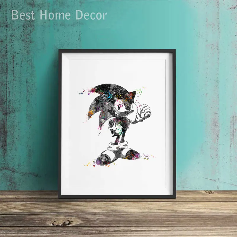 Sonic Art Paper Watercolor Painting The Hedgehog Nursery Wall Hanging Game Decor Poster Print Gift AP069 | Дом и сад