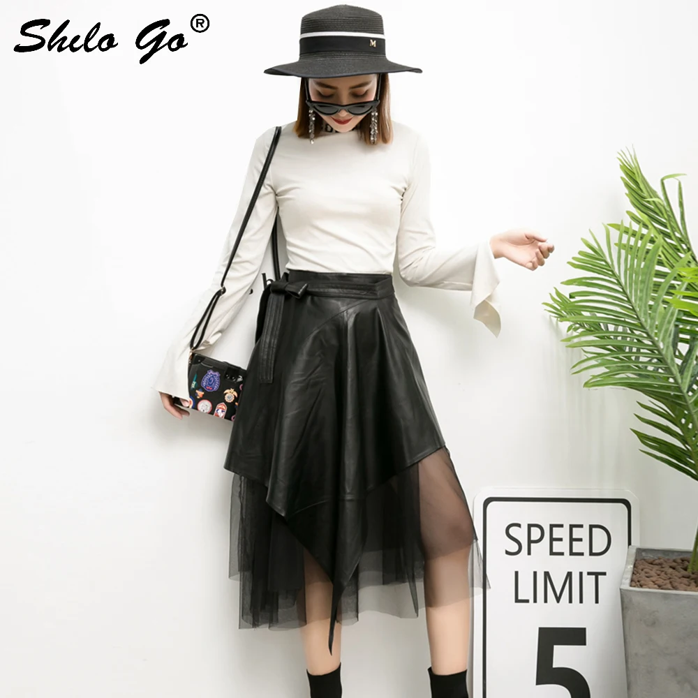 Юбка женская летняя из натуральной овчины ассиметричная с высокой