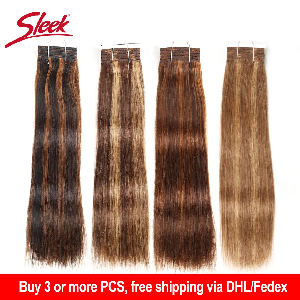 

Sleek Double Drawn Brazilian Remy Human Hair Bundles 113g Yaki Straight Hair Weave #P4/30/27 Piano Color Brown Bundles Free Ship