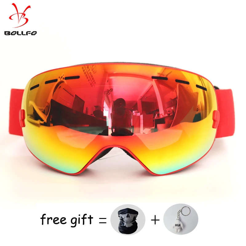 BOLLFO Брендовые очки для катания на лыжах и двойной слой UV400 Анти туман Лыжная маска