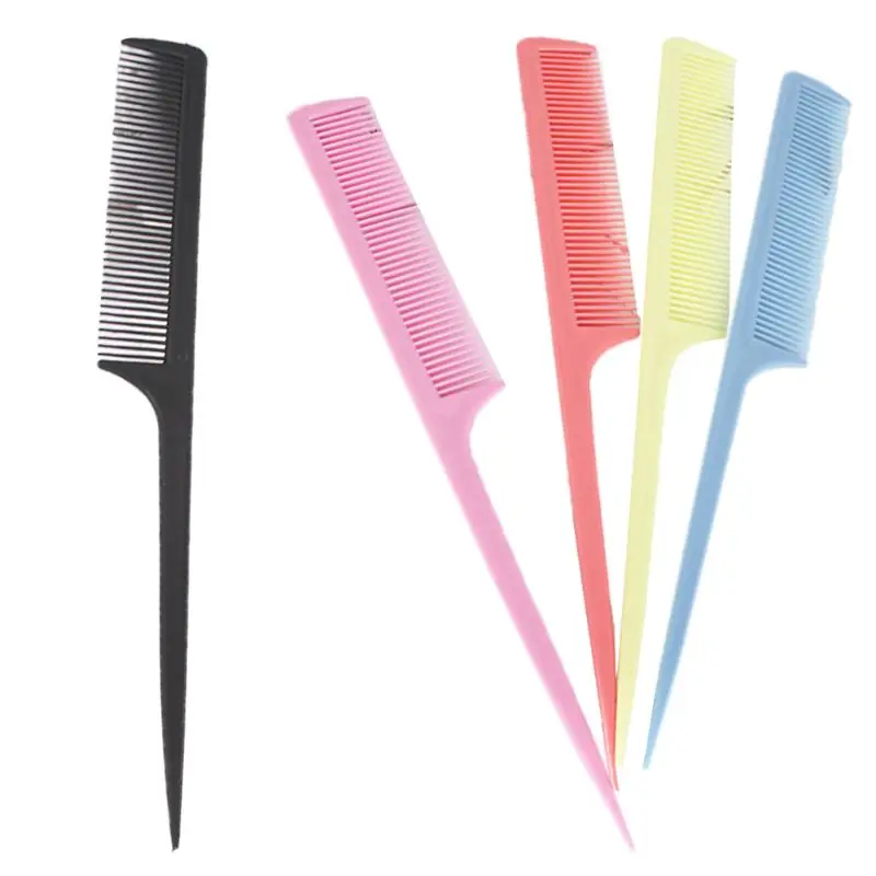 

20.5cm Women Portable Plastic Rat Tail Hair Comb Fine-Tooth Long Handle Brush Solid Color Cosmetic Hairdresser Makeup Tool
