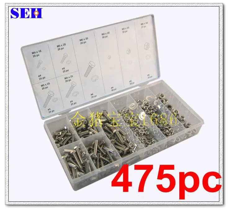 1 Box 475PC stainless steel screw and nut / pan head bolt flat washer spring suit | Обустройство дома