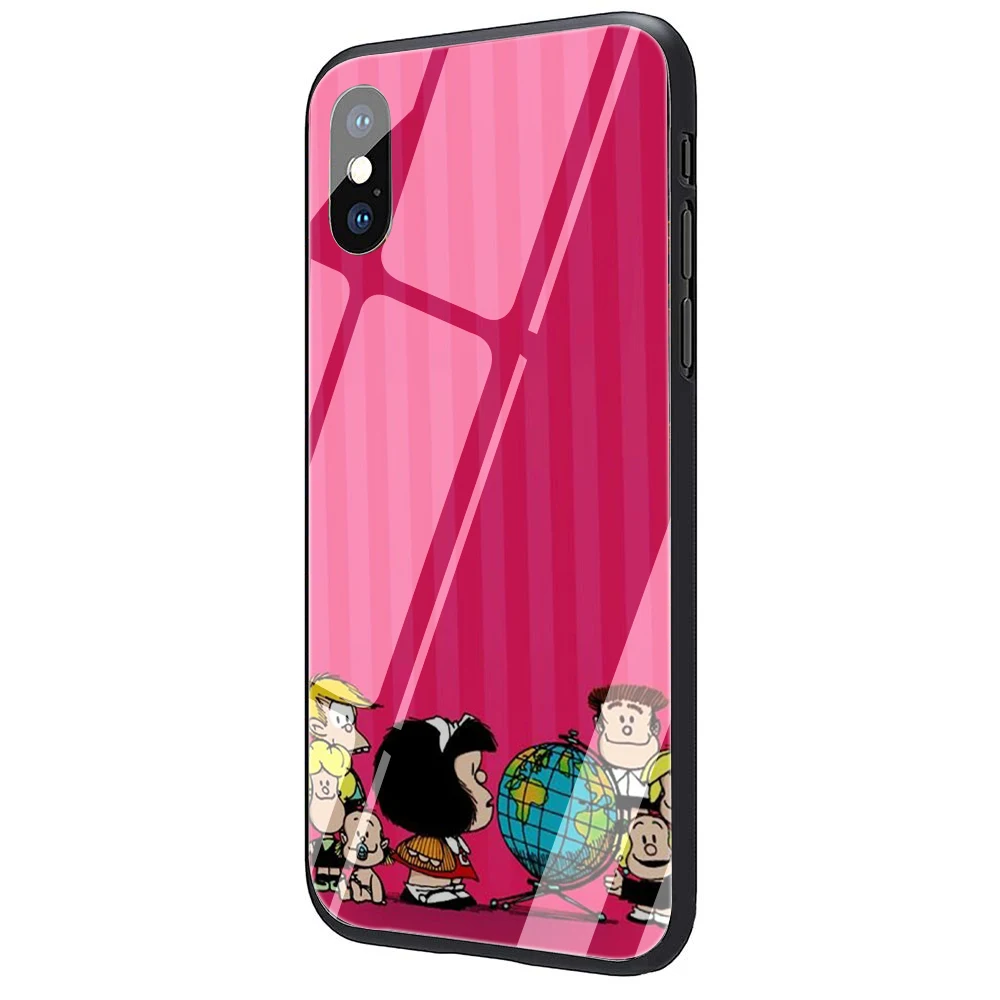 G10 Mafalda закаленное стекло ТПУ черный чехол для iPhone 5 5S 6 6s 7 8 plus X XR XS 11 pro Max - Цвет: G10