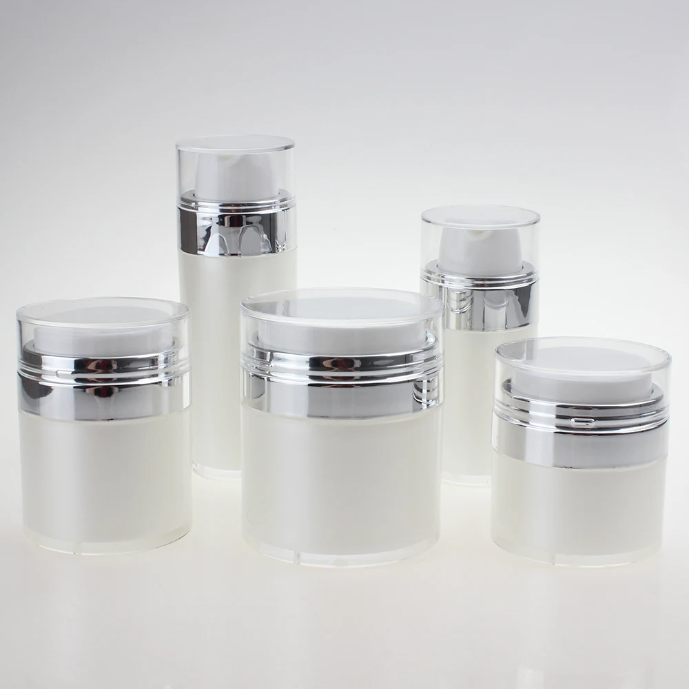 15 мл полипропиленовая бутылка с вакуумным насосом жемчужно-белая серебряным