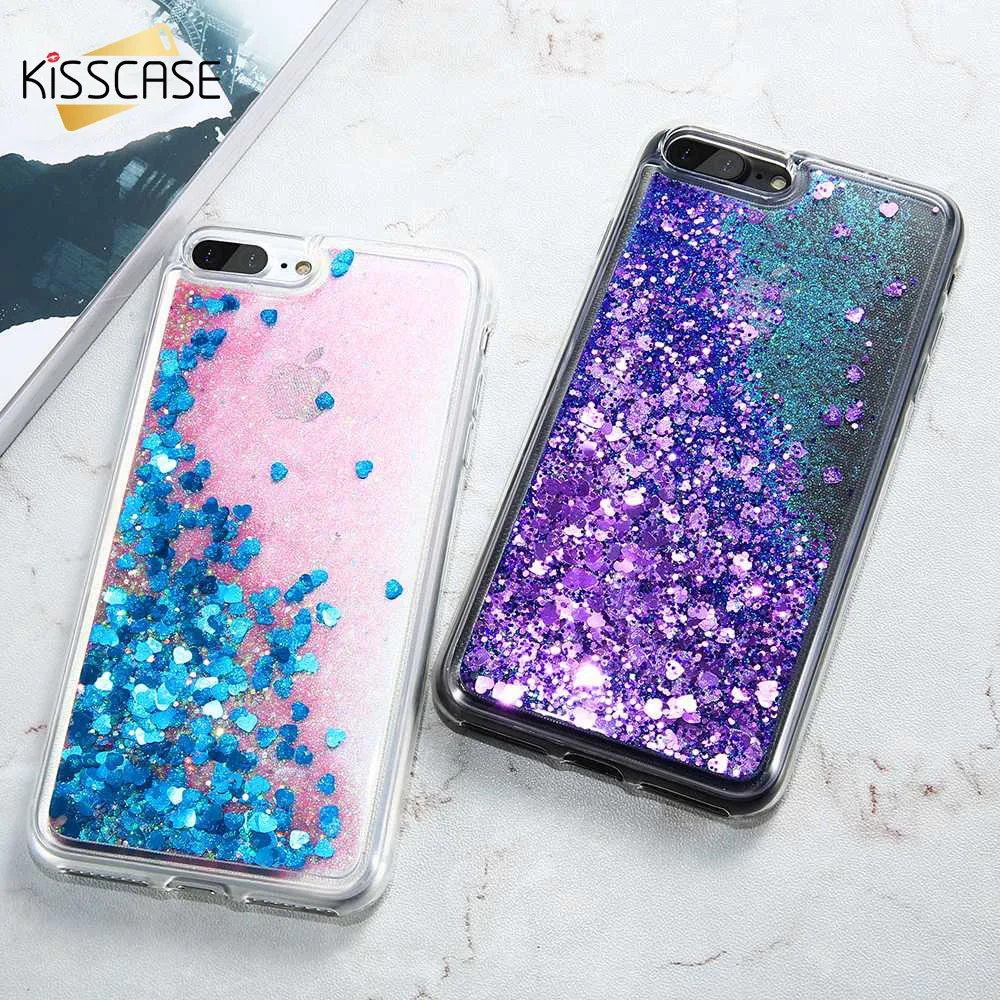 Мягкий чехол KISSCASE из ТПУ для iPhone 6 6S 7 Plus 5 5S Прозрачный блестящий Жидкий с зыбучим