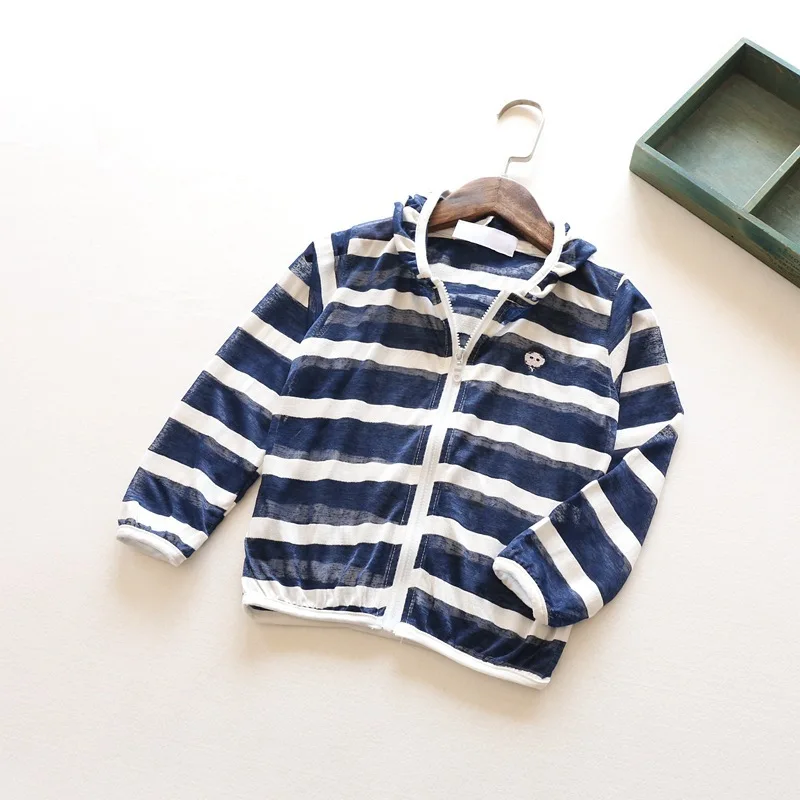 Bosudhsou yyy-44 Girls Thin Sunproof Coat Air-conditioned Outerwear Girl Summer Jacket Striped Children Clothing Hooded | Детская одежда
