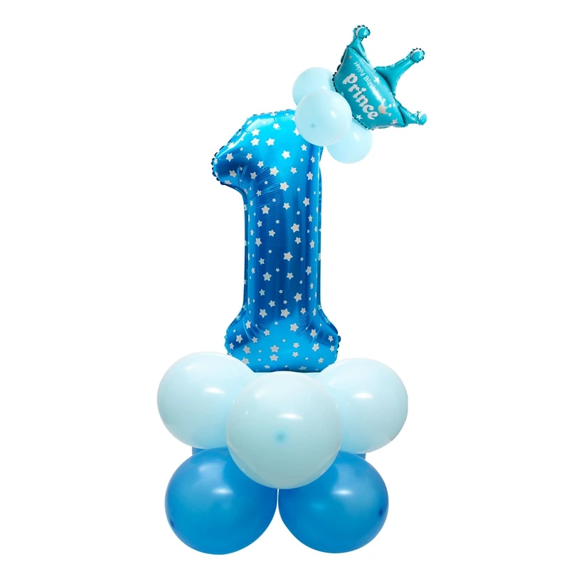 15 Pcs Blue 1 С Днем Рождения украшения Принцесса воздушный шар для колонны 1-й первый день рождения поставки дети ребенок мальчик девочка взрослый гирлянда один год Вечерние - Цвет: 15 Pcs Blue 1