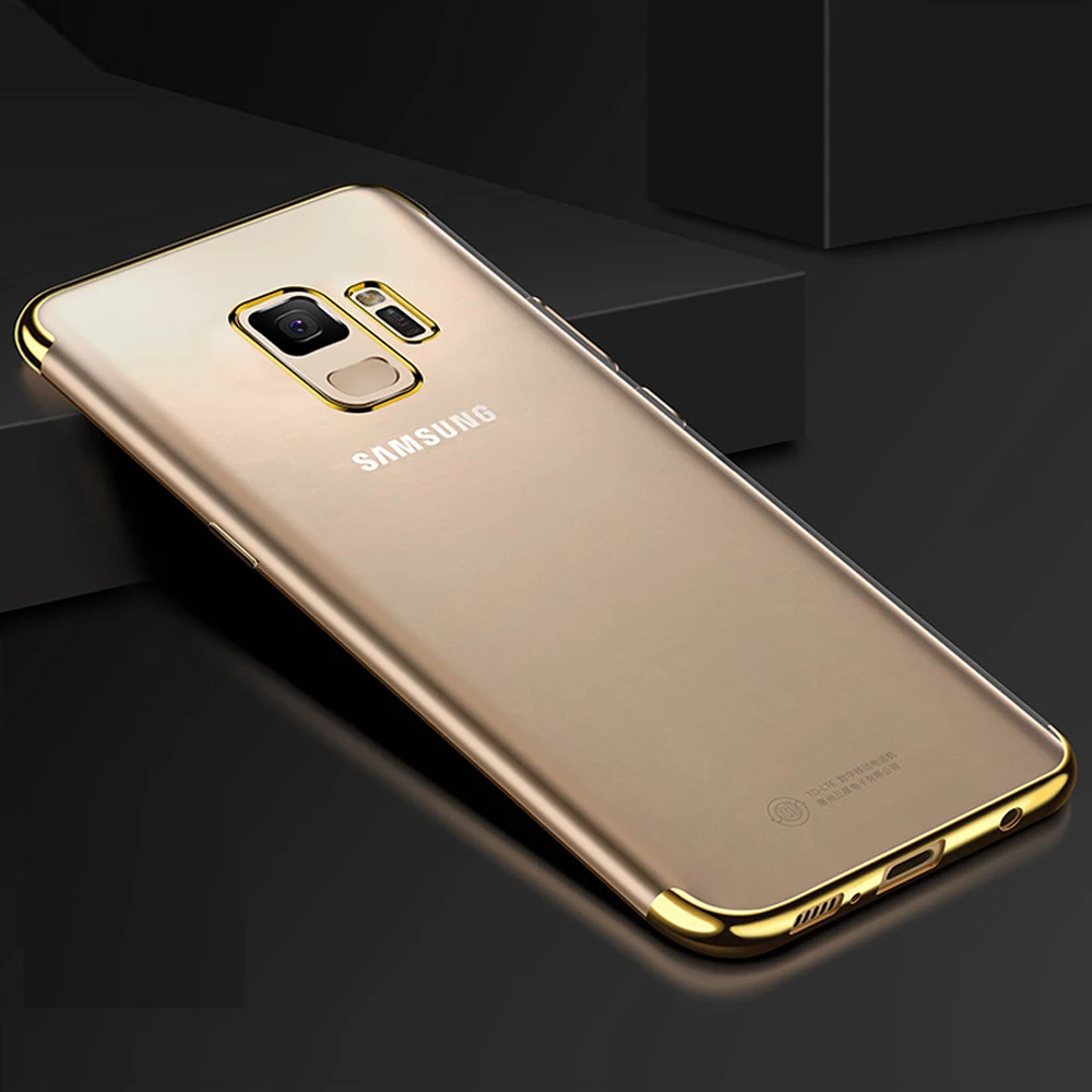 Роскошные Crystal Clear чехол для Samsung Galaxy S9 плюс Чехол глянцевый хромированные Gold Ultra
