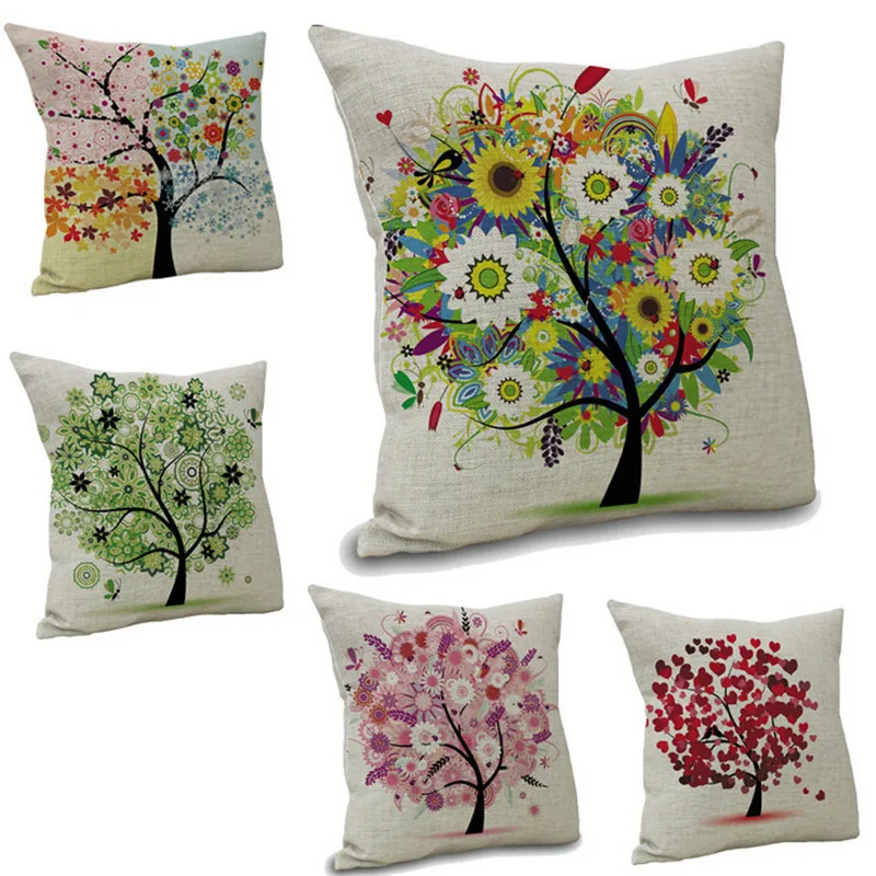 

1pc woven linen cushion cover sofa car office home decorative throw pillows case gift lucky season tree 45*45cm covers FH086