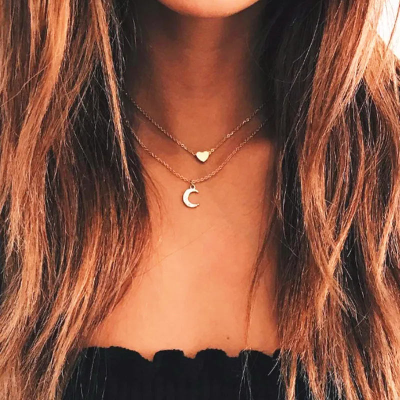 Женское колье чокер с Луной Love heart stone модное золотое ожерелье кристаллами