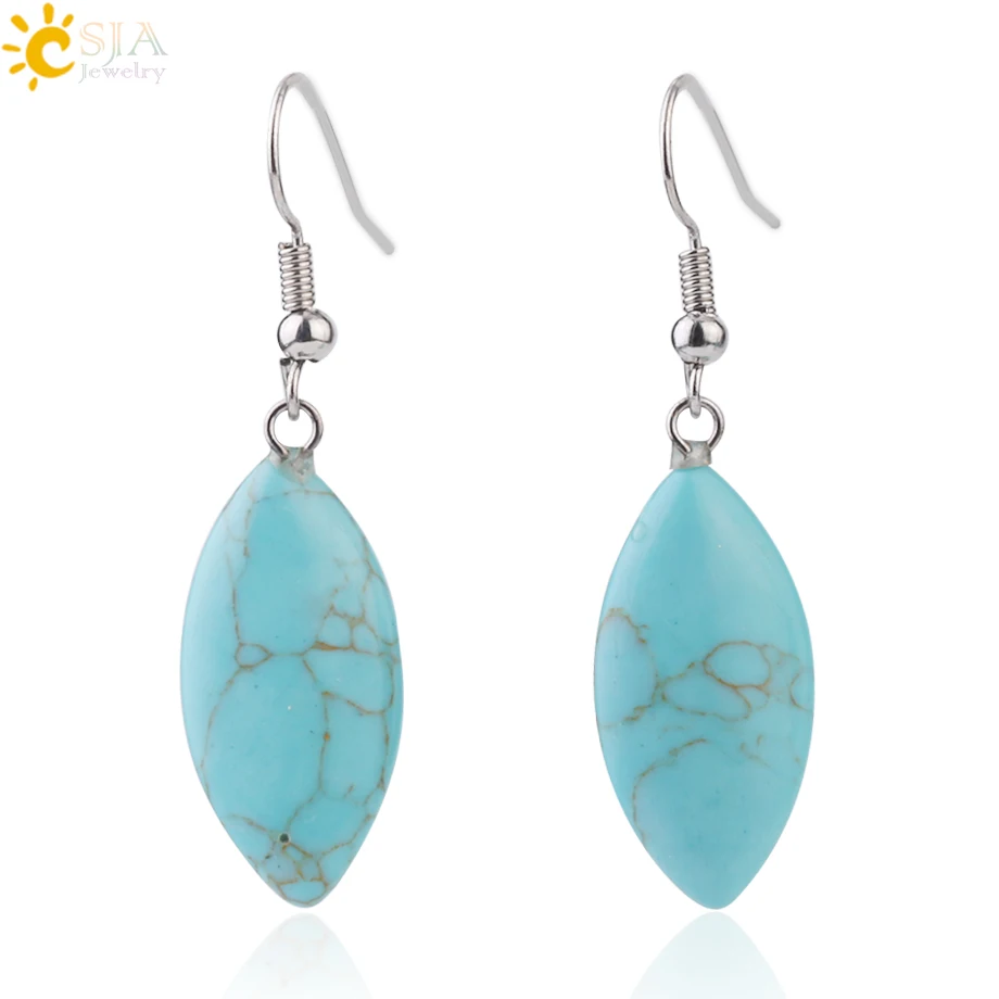 Turquoise CSJA, висячие серьги из натурального камня, в форме Глаза Лошади, розовые, фиолетовые, Кристальные, кварцевые серьги-капли, простые Драгоценности для ушей для женщин F978 - Окраска металла: Turquoise