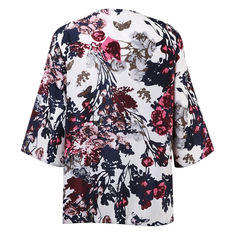 

Women fashion summer autumn floral Print Loose blouse three quarter sleeve Casual asymmetrical Cardigan Blouse chiffon Tops
