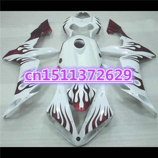 

Bo 100%Fits Fairing kit for YZF R1 04 05 06 YZF-R1 04-06 YZF1000 red flames in white YZF R1 2004 2005 2006 fairing parts