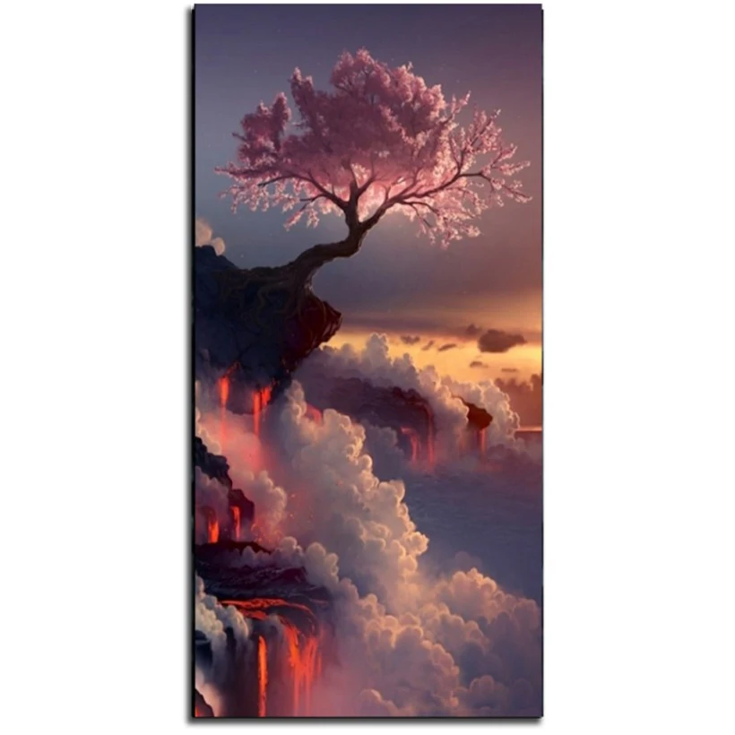 3D Алмазная живопись сделай сам Сакура алмазная вышивка Вишня на вулкане картина