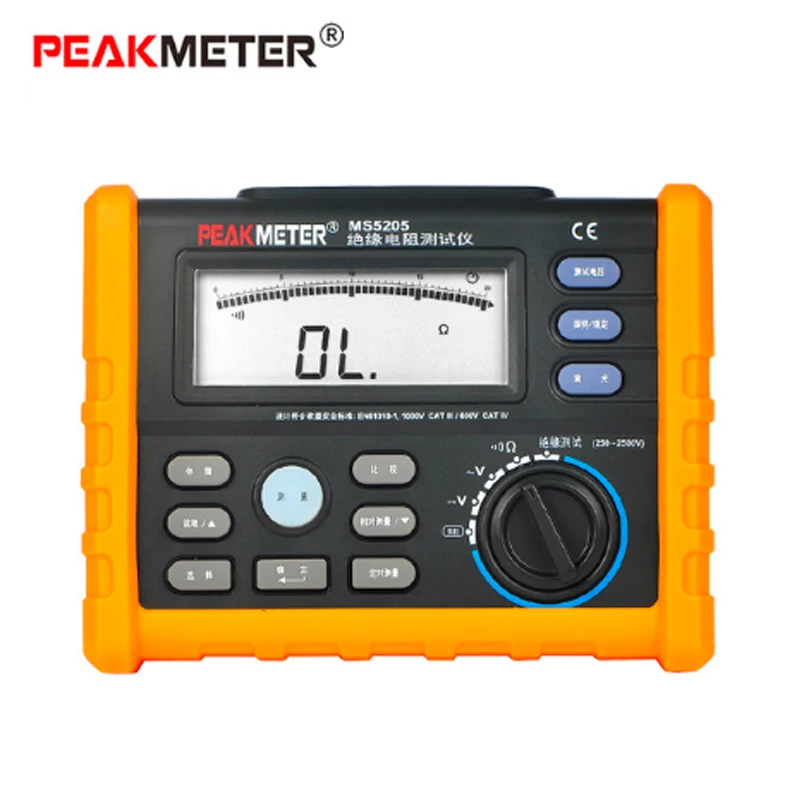 

Цифровой изоляционный Измеритель сопротивления PEAKMETER MS5205 0,01-100 г Ом 250 В-2500 В тестер Аналоговый мультиметр