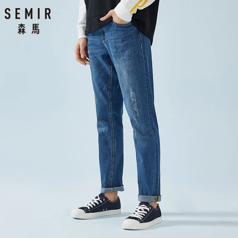 Мужские потертые джинсы SEMIR мягкий хлопок мужские облегающие с разрушением