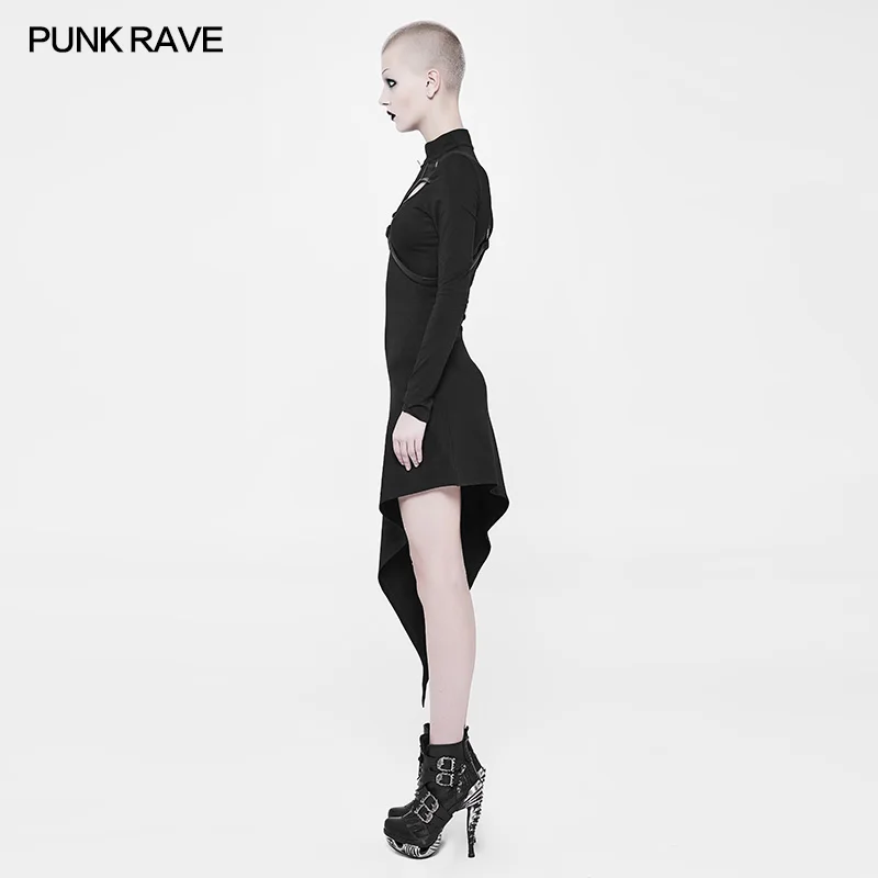 Панк Rave модное Черное вечернее готическое хлопковое асимметричное платье с
