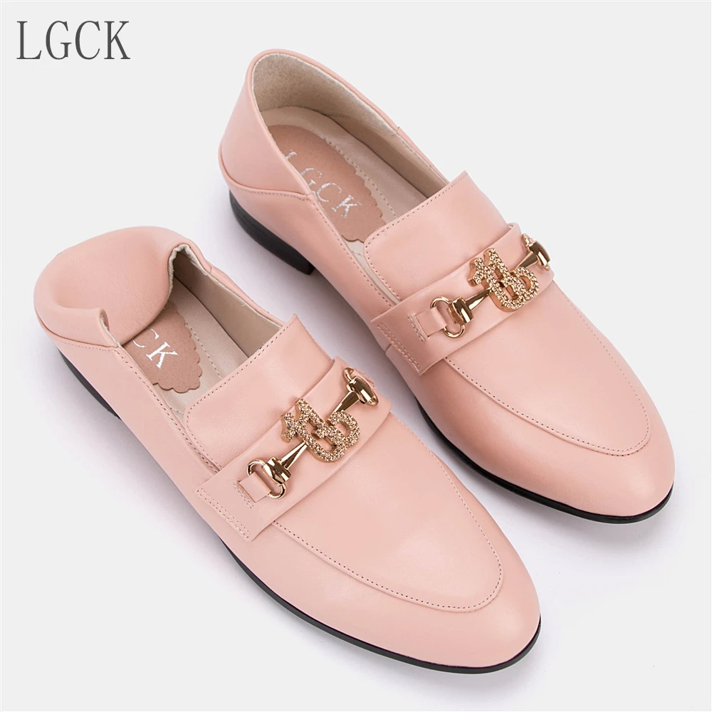 

Plus Size 34-43 Genuine Leather Women Shoes Oxford Metal Decoration Casual Shoe Female Loafer Shoes Zapatos Mujer Feminino New