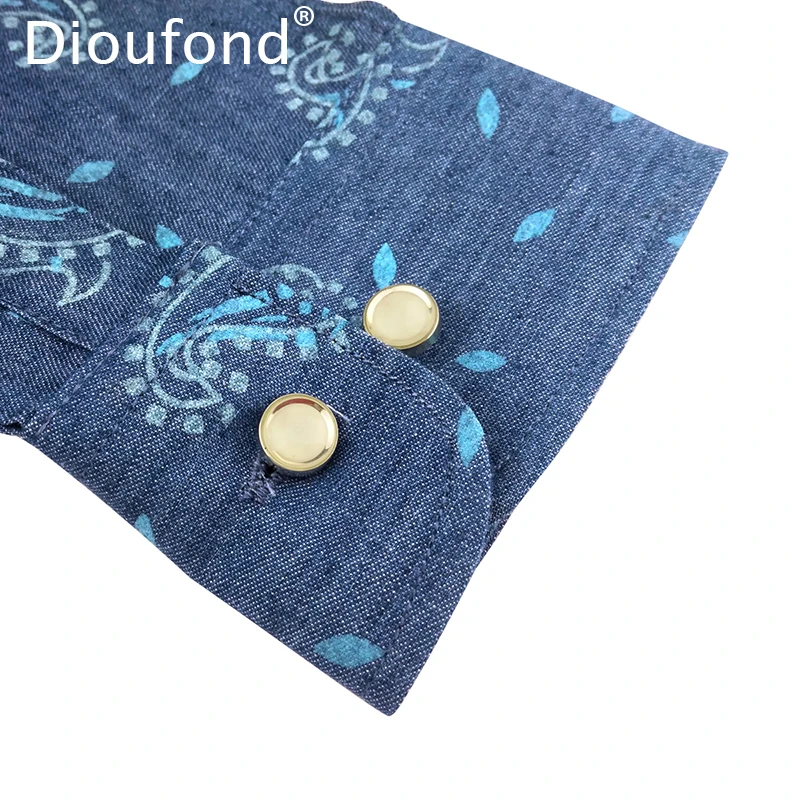 Dioufond Denim Shirts Women Blouses Pesley Print Thin Cotton Blouse Long Sleeve Slim Tops Blusas Camisa Jeans Casual Out|denim shirt women|shirt