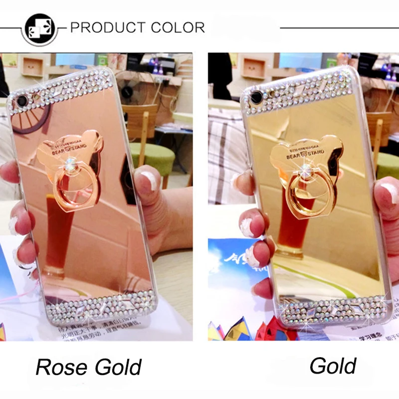 For iPhone 6 6S Case Giltter Rhinestone Mirror Ring Holder Silicon Cover iPhone6 Diamond Finger Grip Stand Capa | Мобильные телефоны