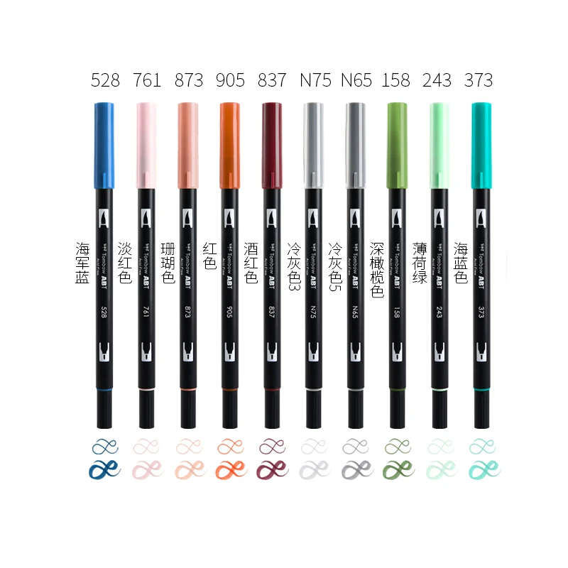 Popular 10 Color Set Япония Tombow двойная кисть акварельный художественный маркер яркий/серый/основной/пастельный/Галактический Набор для надписи анимационный дизайн ABT ручка - Цвет: Popular 10 Color Set