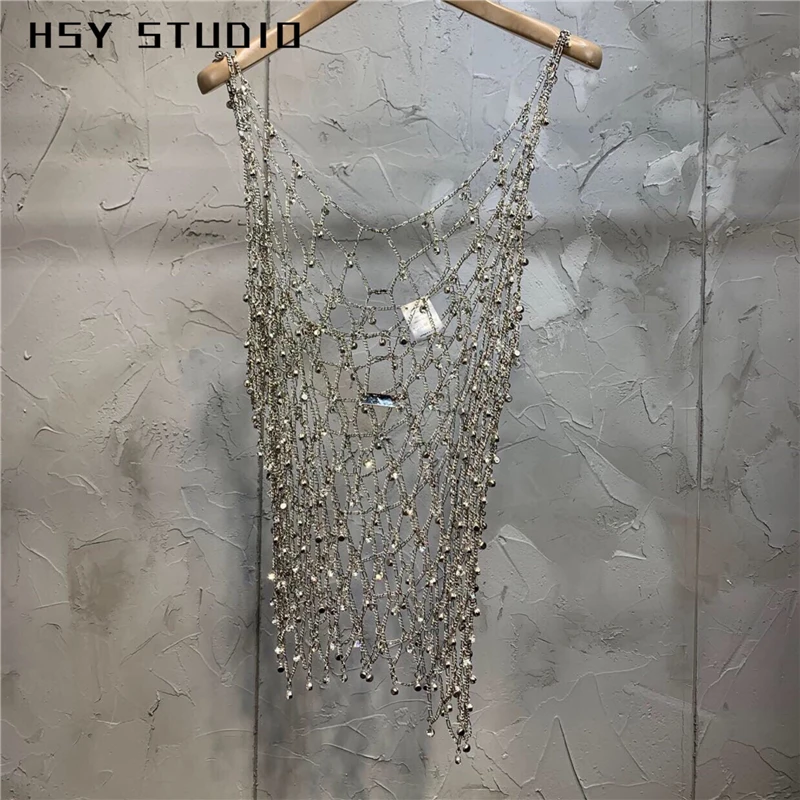 【HSY studo】2019 Лето Новая мода горный хрусталь вставки ручной работы бахрома женские