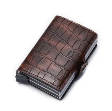brown card wallet Новые женские и мужские двойные коробки держатель для карт крокодил из искусственной кожи RFID мини кошелек Бизнес металлические дорожные кошельки кредитный держатель для карт s - Цвет: brown card wallet