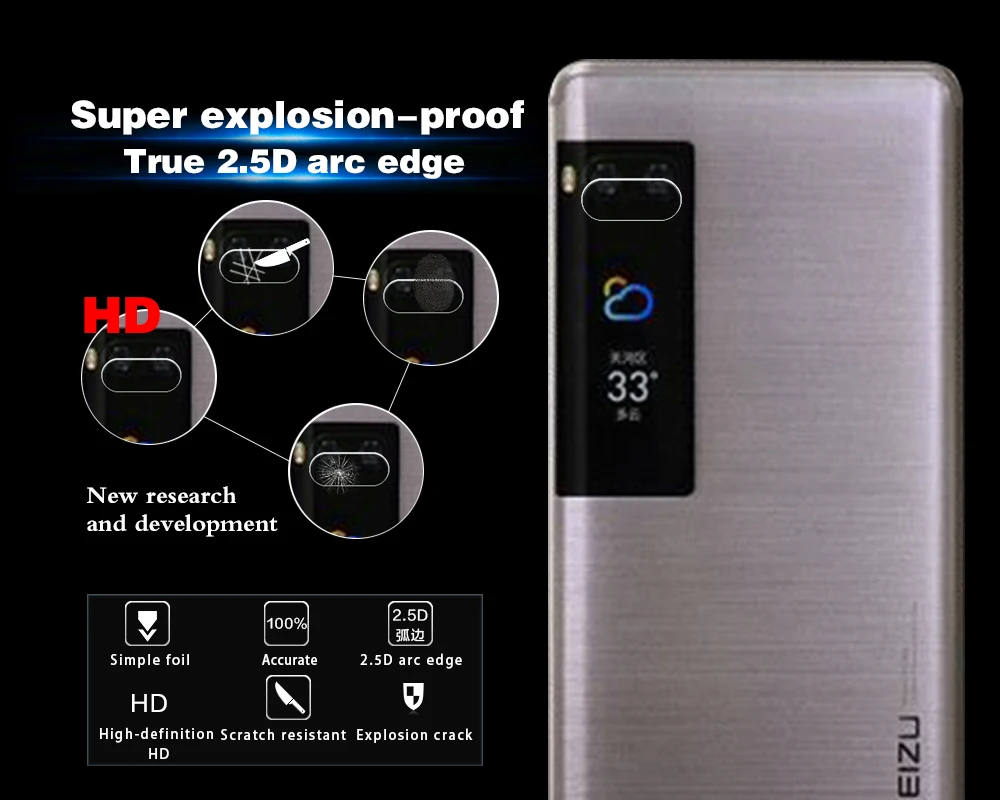 Защитная пленка для задней камеры Meizu Pro 7 Helio X30 из закаленного стекла с полным