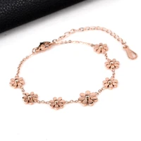 yun ruo fashion brand rose gold color daisy flower bracelet charms 316l stainless steel jewelry woman chain link prevent fade