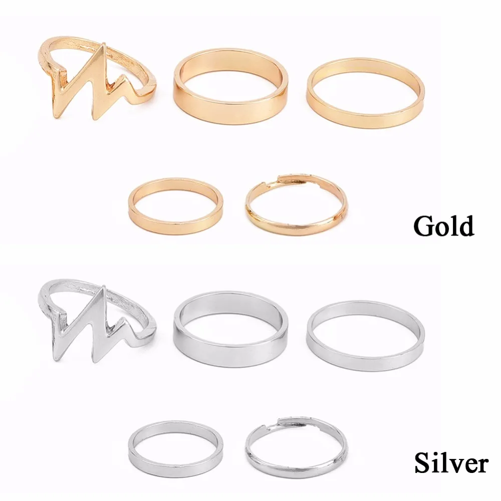 Fashion Ornaments Princess Ring 5 Piece Jewelry The Waves Lightning Finger Set Gift For Women Girl #264846 | Украшения и
