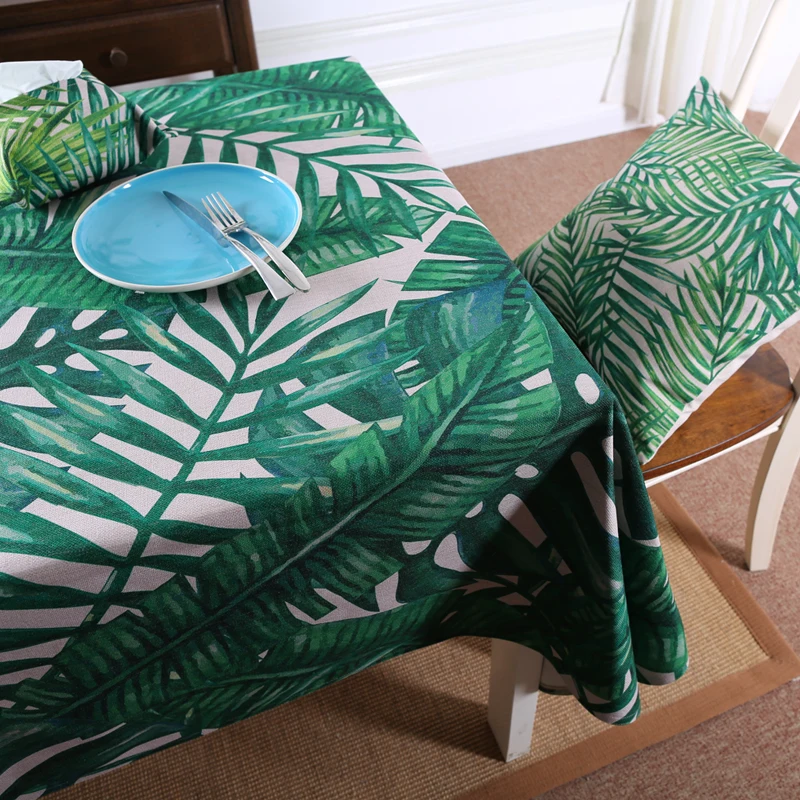 

Botanical Garden Green Plant Leaf Linen Table Cloth Wedding Dining Tablecloth Coffee Restaurant Decorative Cloth Cover