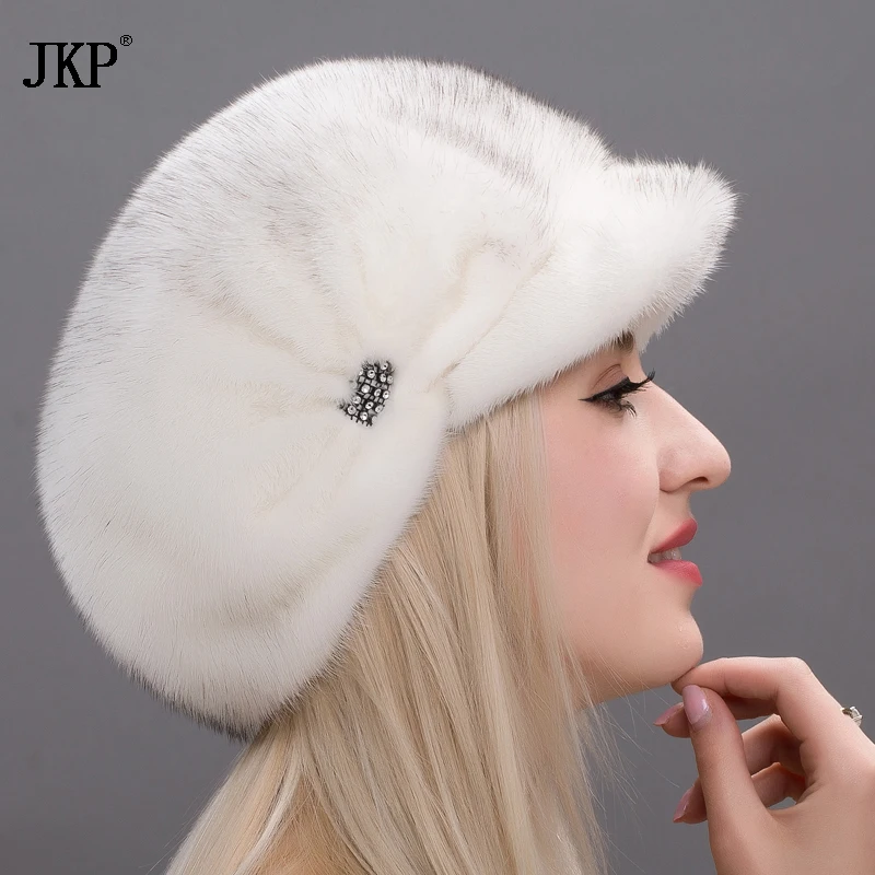Сезон Зима Элегантные все настоящие норковые меховые шапки для женщин из
