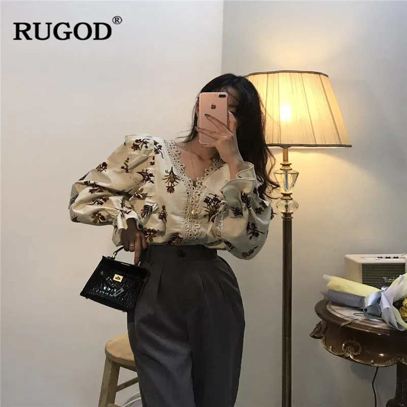 RUGOD/женские рубашки модные оборки v образный вырез открытая блузка с