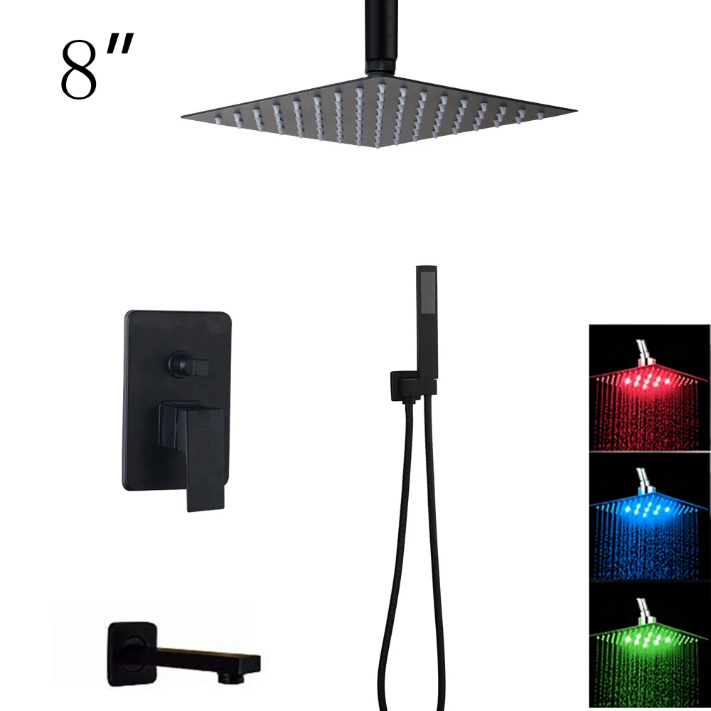 3 ways 8 inch LED KEMAIDI ванная комната 2-way светодиодный смеситель для душа набор черный 3-функции 8 12 16 светодиодный смеситель для душа с дождевой насадкой ручные смесители для душа - Цвет: 3 ways 8 inch LED