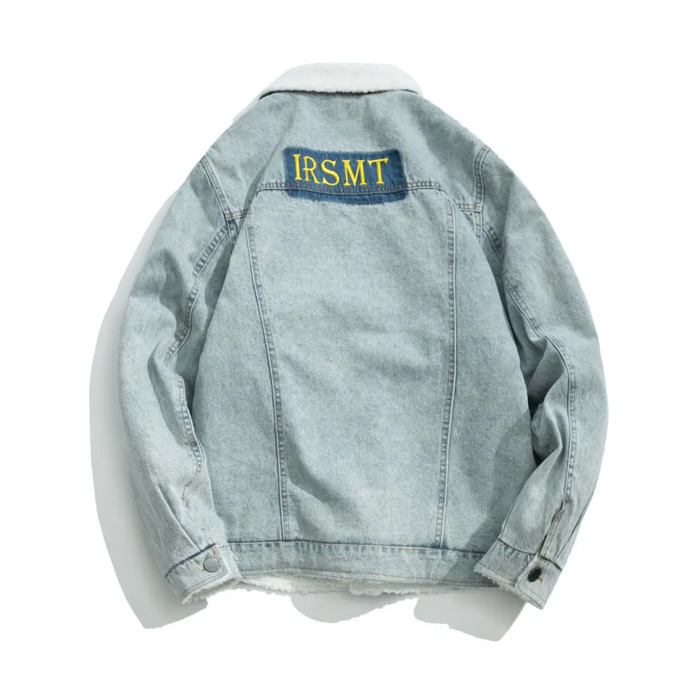 Для мужчин s шерпа выстроились джинсовая куртка грузовика хип поп рваные карманы