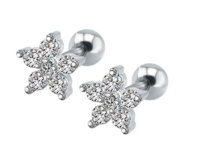 Lot50pcs ювелирные изделия для тела-блеск CZ серьги шпильки/Серьга Спираль БАР Серьга для верхней части уха тела пирсинг для пупка Диат серьги 16 г Сердце цветок