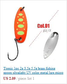 Tomic 6 шт. микро рыболовные ложки Сверхлегкий латунный окунь форель металлические приманки сверкающий цвет один крючок жесткая приманка Пресноводная рыба