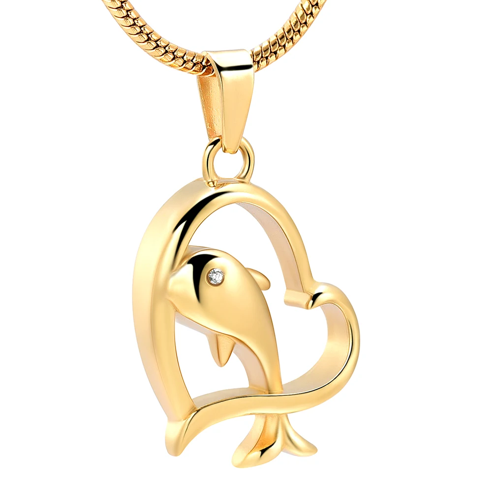 

IJD10923 Stainless Steel Dolphin Pendant Cremation Pendant for Ashes Urn Pet Human Keepsake Memorial Heart Necklace Jewelry