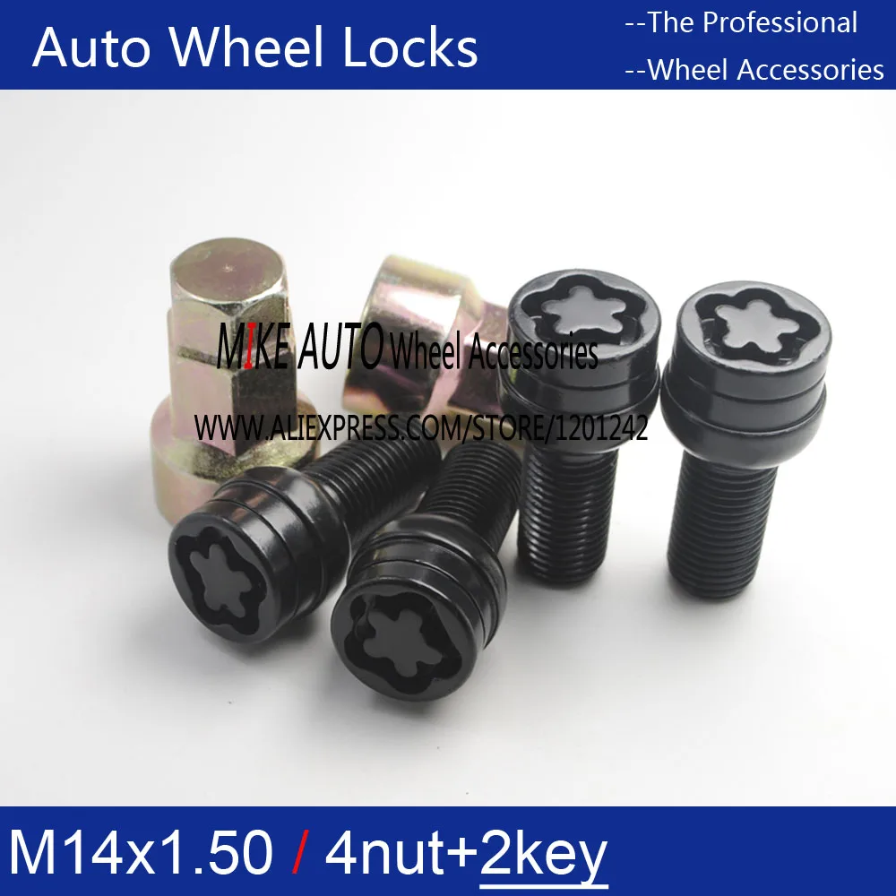4 шт. для VW Golf Jetta Beetle Passat Колесный болт и 2 запорных гайки M14x1.5x27.5 8D0601139F 004 8D0 601 139F 1K0