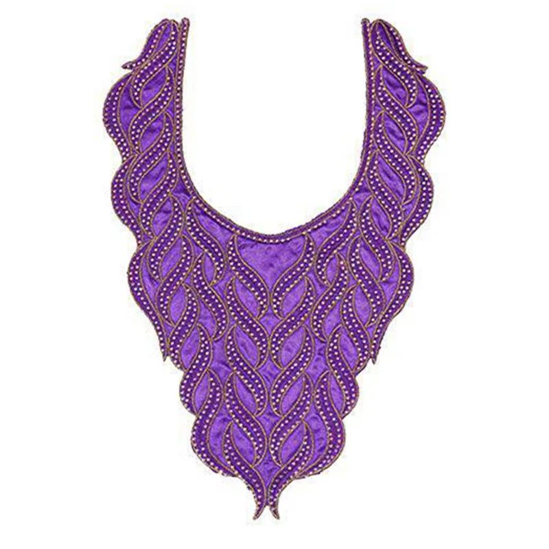 purple 5 шт. золотистого металлического воротника, стразы из бисера, воротник для шеи, африканская ткань, аппликация из железа на палочке, нашивки, одежда, украшенная T2571 - Цвет: purple