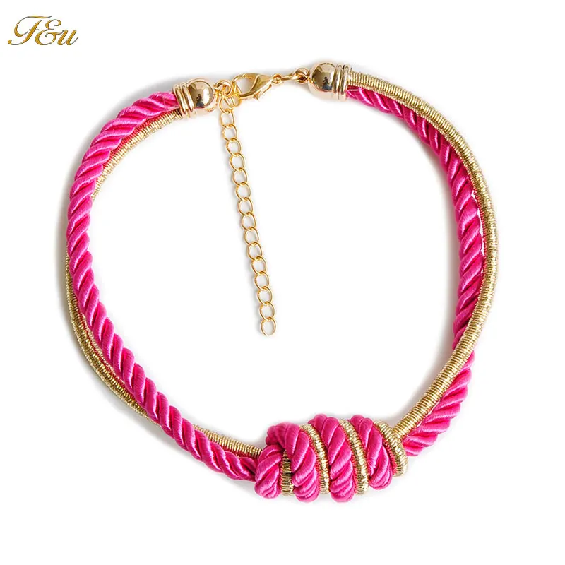 Multicolor Round Braided Rope Hemp Choker Necklace For Women Bohemia Hand knot Accessories Statement Jewelry | Украшения и