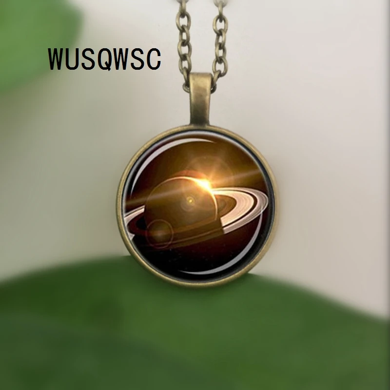 WUSQWSC Оптовая арт стиль ожерелье с фото стекло кабошон планета Сатурн Винтаж