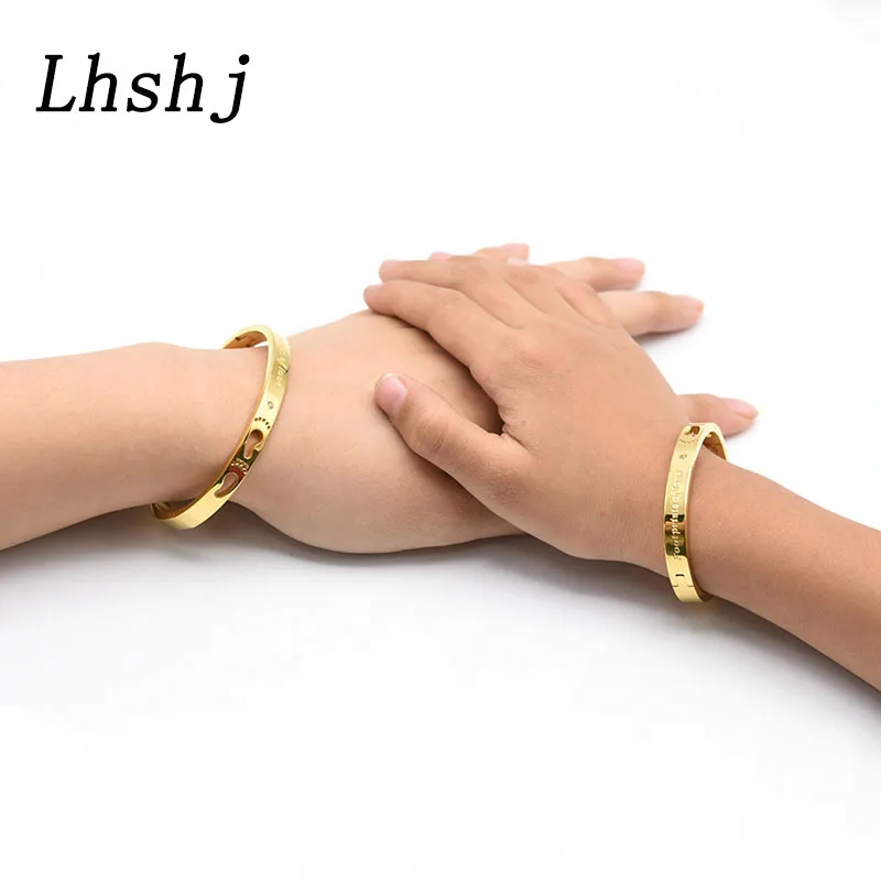 Charm Stainless Steel rose Gold Parent-child bracelet Hollow footprints of love crystal cute baby bangle jewelry gift | Украшения и