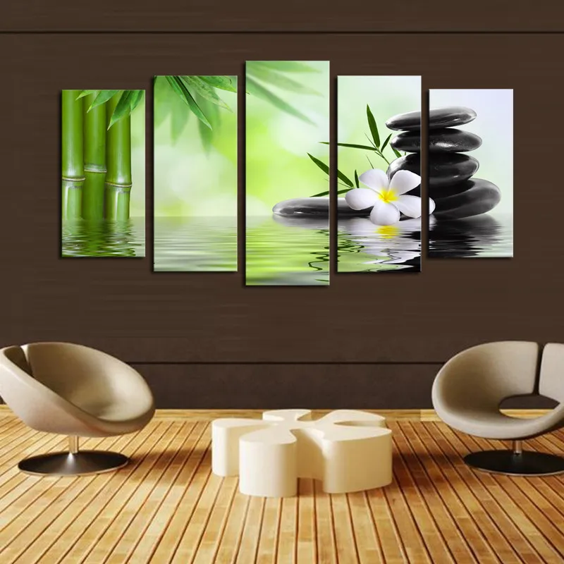 

Angel's Art 5pcs/Set Bamboo Stone Scenery Print Unframed Wall Decor Painting